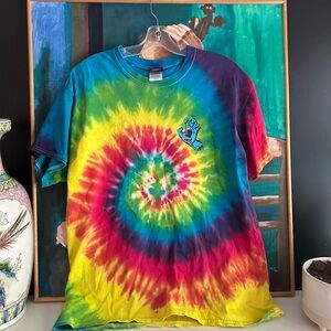 Santa Cruz Skateboards Blue and Green Tie Dye Tee Large